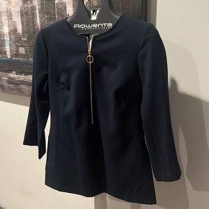 Trina Turk navy tunic with gold zip accent